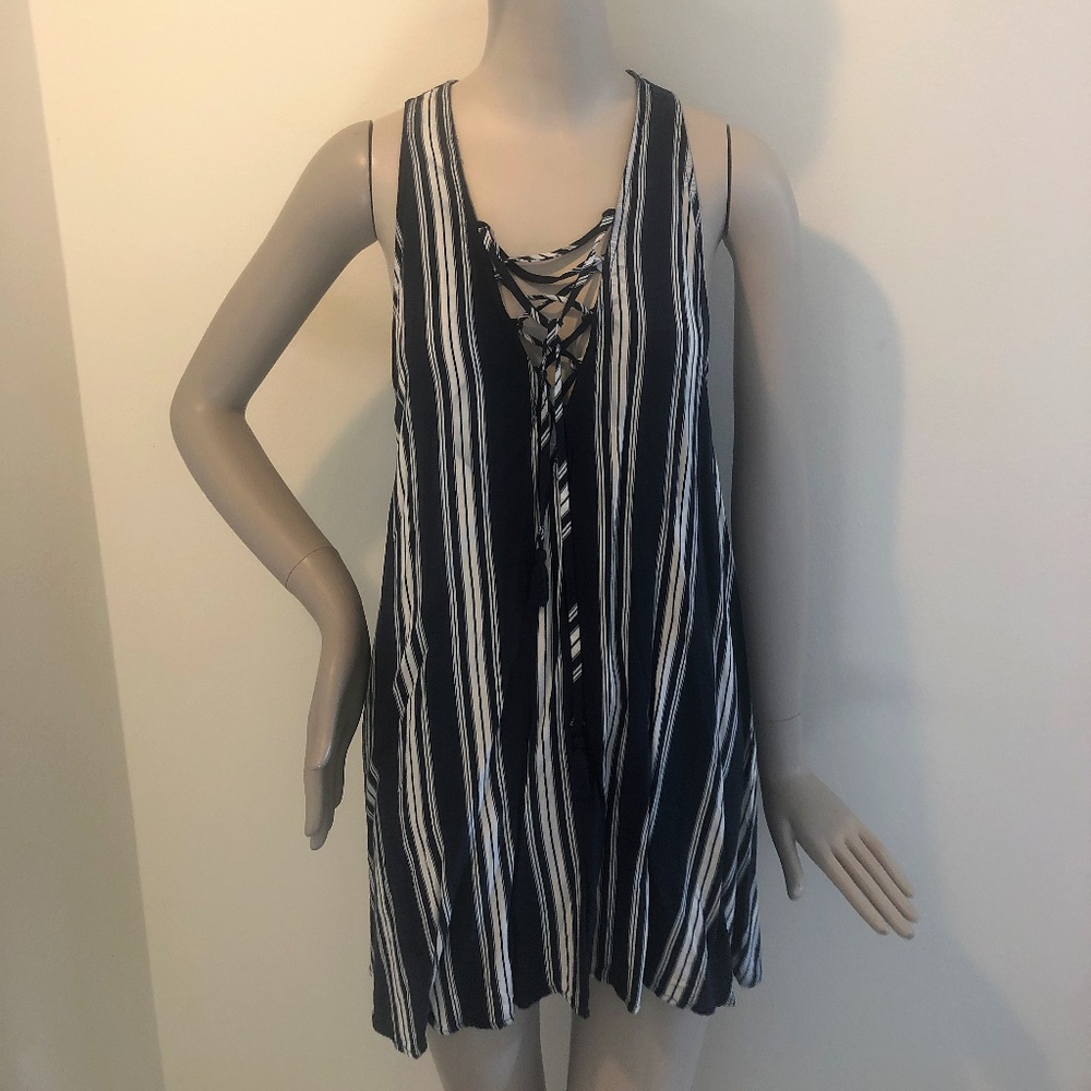 Navy/white striped cover-up dress